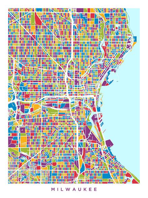 Milwaukee Wisconsin City Map Digital Art by Michael Tompsett