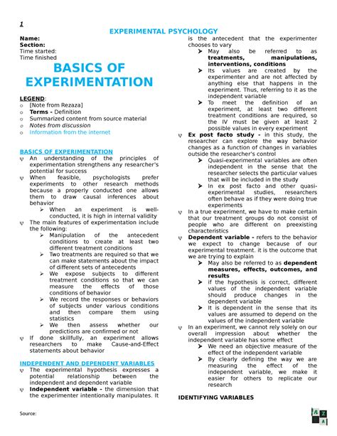 Experimental Psychology Lesson 2 Basics of Experimentation - EXPERIMENTAL PSYCHOLOGY Name ...