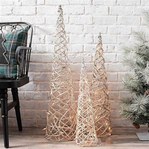 Pre-lit Rattan Christmas Trees, Set of 3 | Kirklands | Christmas tree ...