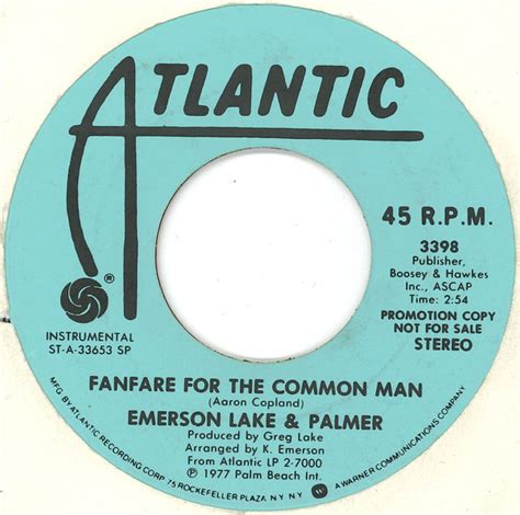 Emerson, Lake & Palmer – Fanfare For The Common Man (1977, Specialty ...