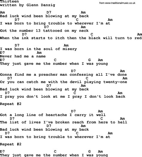 Johnny Cash song: Thirteen, lyrics and chords