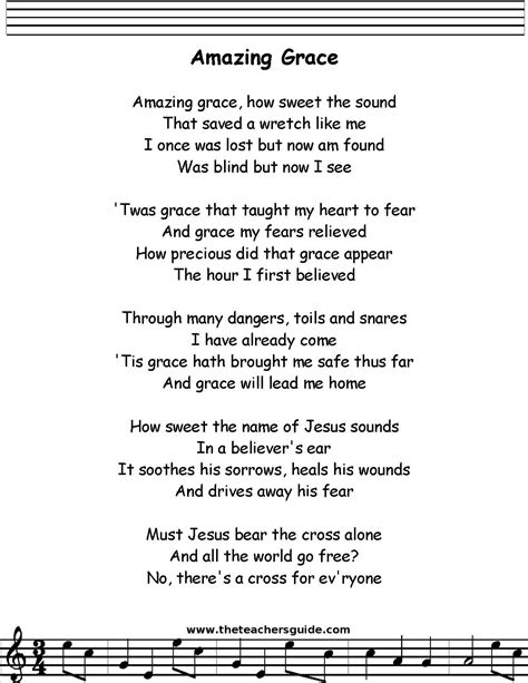 Printable Words To Amazing Grace Hymn