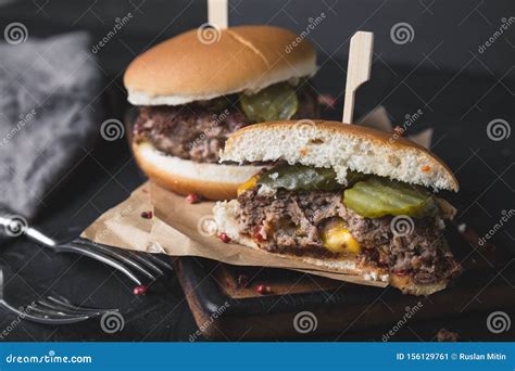 Burger Stuffed with Cheddar Cheese Stock Image - Image of burger, fast: 156129761