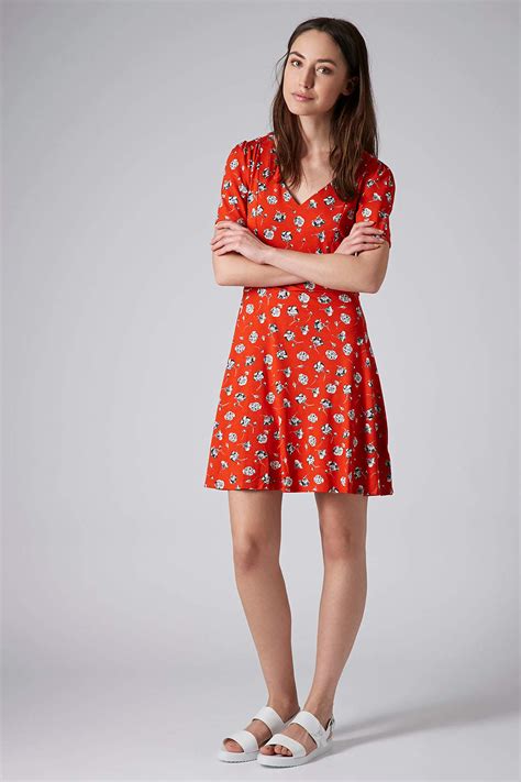 Lyst - Topshop Tall Pansy Floral Dress in Red