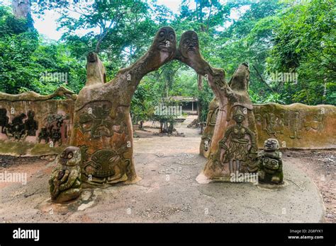 Sacred house in the Osun-Osogbo Sacred Grove, UNESCO World Heritage Site, Osun State, Nigeria ...