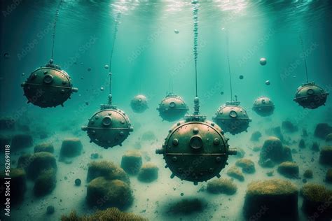 field of Naval underwater mines created by generative AI Stock Illustration | Adobe Stock