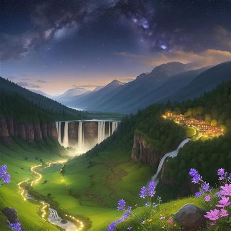 Premium AI Image | Mountain valley with waterfall