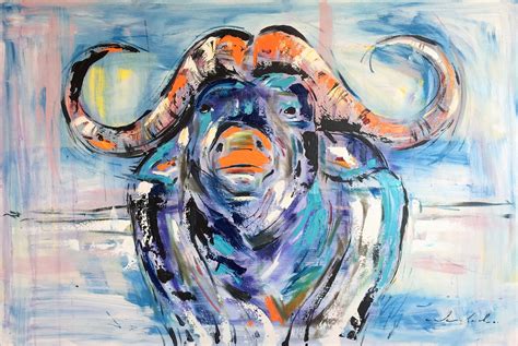 Original Abstract Animal Buffalo Oil Painting on