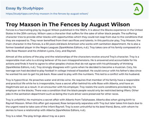 Troy Maxson in The Fences by August Wilson Essay Example | StudyHippo.com