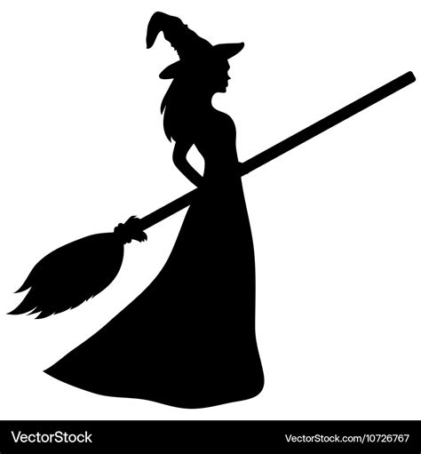 Young witch with a broom silhouette Royalty Free Vector