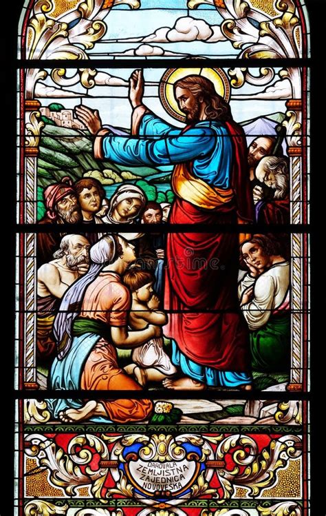 Sermon on the Mount, Stained Glass Window in the St John the Baptist Church in Zagreb, Croatia ...