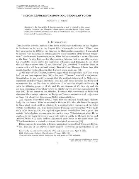 (PDF) GALOIS REPRESENTATIONS AND MODULAR FORMS - DOKUMEN.TIPS