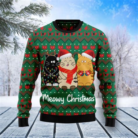 Cat Meowy Christmas Christmas Wool Sweater - RobinPlaceFabrics