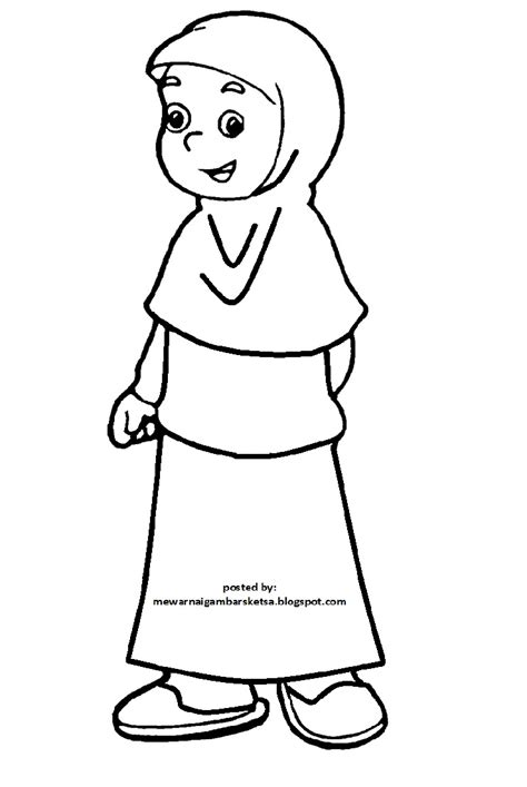 Mewarnai Gambar: Mewarnai Gambar Sketsa Kartun Anak Muslimah 112