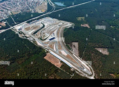 aerial view of the motorsport race circuit Hockenheimring, Germany ...