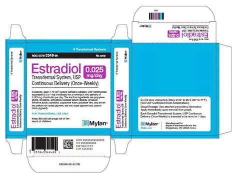 Estradiol Transdermal System, Usp, 0.025% Mylan (RX) Ingredients and ...