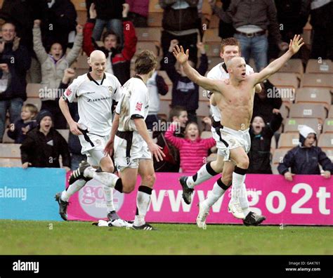 Port Vale's Luke Rodgers (R) celebrates after scoring during the Coca ...