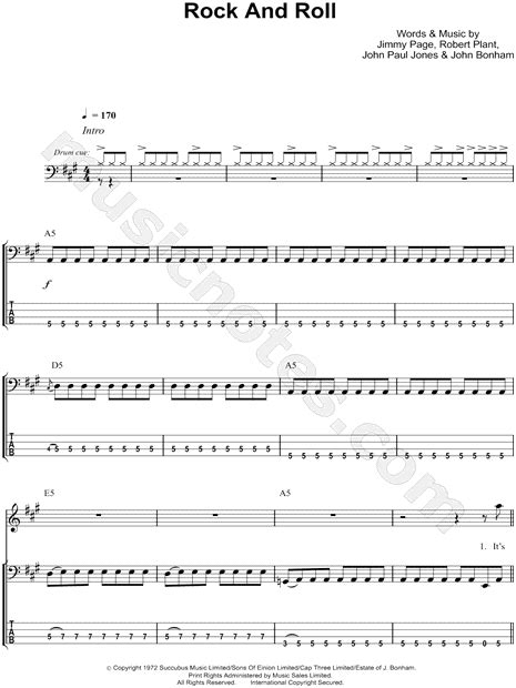 Led Zeppelin Rock And Roll Sheet Music In A Major (transposable ...