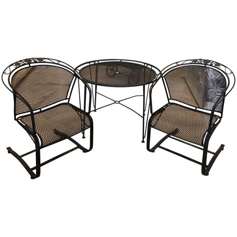 S/3 Mid Century Modern Russell Woodard Wrought Iron Table & Two Rocker Armchairs – MrsPKandOz