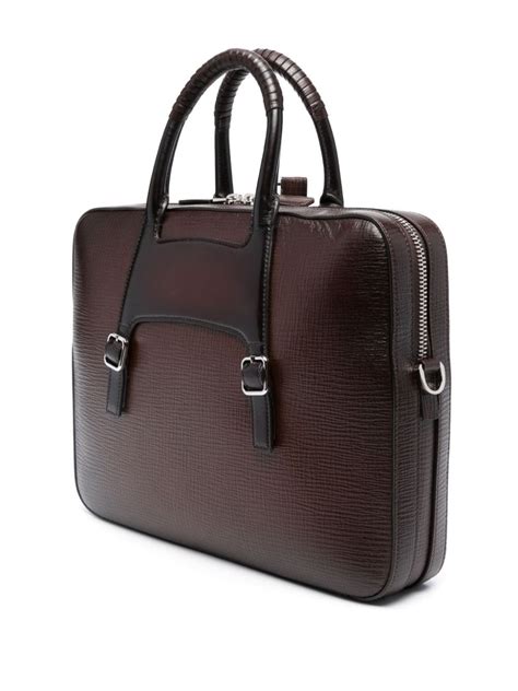 Santoni embossed-logo Leather Briefcase - Farfetch