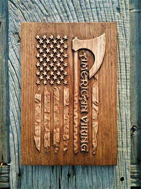 AMERICAN VIKING FLAG wood carving - Forged in Wood