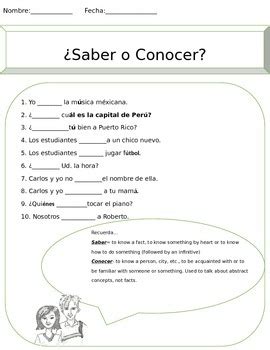 Saber vs. Conocer Worksheet by Habla con KC | Teachers Pay Teachers