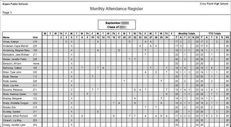 Monthly Attendance Register