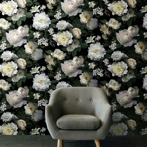 Black Photographic Floral Peel and Stick Mural – RoomMates Decor