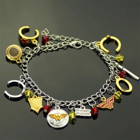 Superhero Wonder Woman Charm Bracelet Torque Winner Acronym W Crown Shield Pentagram Accessories ...