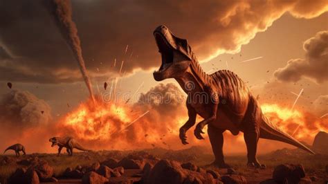 Extinction of the Dinosaurs by a Meteor Impact Scene Ai, Ai Generative ...