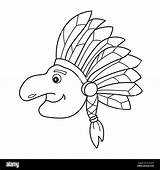 Simple coloring Page Native Indian Man With Feather headdress  sketch template