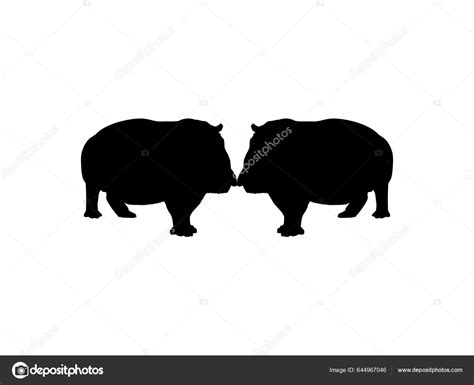 Pair Hippopotamus Hippopotamus Amphibius Silhouette Logo Art ...