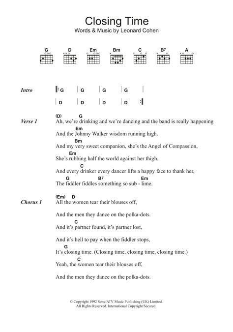 Closing Time by Leonard Cohen - Guitar Chords/Lyrics - Guitar Instructor