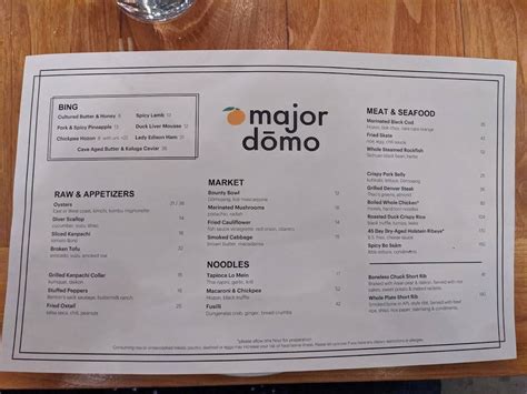 Menu at Majordomo restaurant, Los Angeles