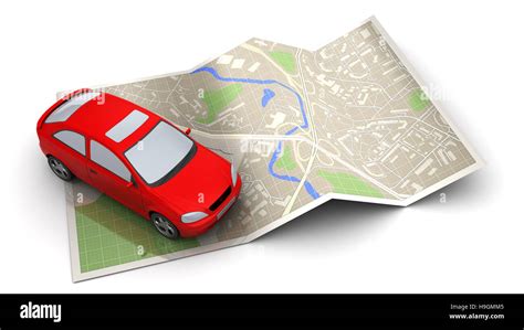 3d illustration of red car and map, navigation concept Stock Photo - Alamy