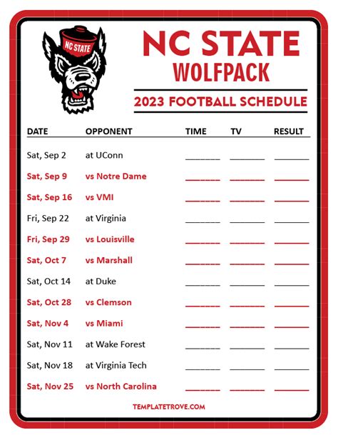 Printable 2023 NC State Wolfpack Football Schedule