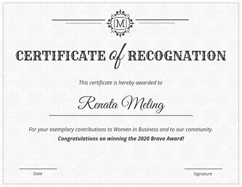 Template For Recognition Certificate