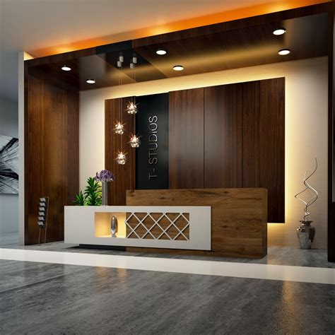 t studios interior reception by egmdesigns | Office table design, Reception desk design, Office ...