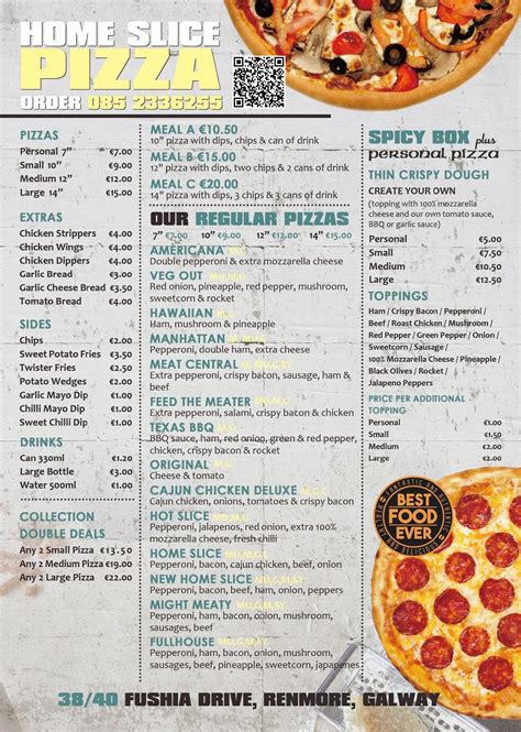 Menu at Home Slice Pizza Takeaway pizzeria, Galway