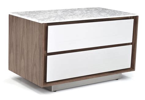 Bella 2-Drawer Nightstand – White Marble/Walnut – Anslife Furniture