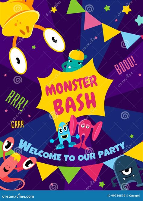 Monster Bash. Party Card. Invitation Poster. Vector Template. Stock ...