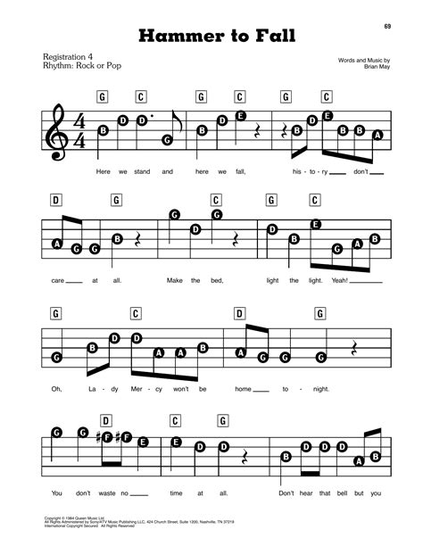 Queen Hammer To Fall Sheet Music Notes, Chords Download Printable ...