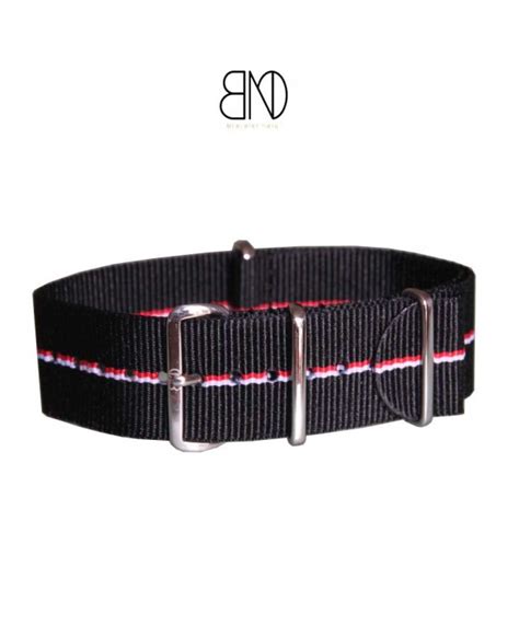 NATO Strap black small line red white 20mm