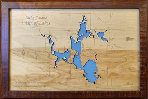 Lake James, Indiana - Laser Cut Wood Map - Plaques & Signs