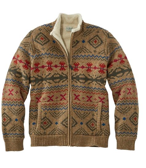 Men's L.L.Bean Classic Ragg Wool Sweater, Full-Zip Sherpa-Lined Fair ...