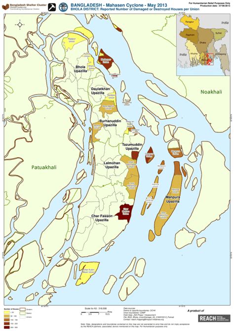 Bangladesh - Mahasen Cyclone - May 2013, Bhola District: Reported Number of Damaged or Destroyed ...