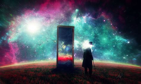 Download mobile wallpaper: Mirror, Surrealism, Universe, Person, Human, Art, free. 129622.