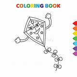 Cute Cartoon Happy Flying Kite Coloring Book For Kids Black And White  sketch template