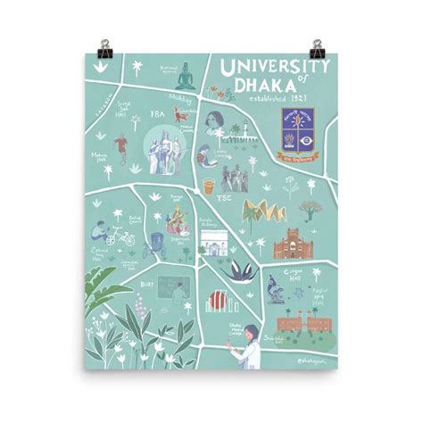 Illustrated Map of Dhaka University - 16×20 in 2022 | Illustrated map ...