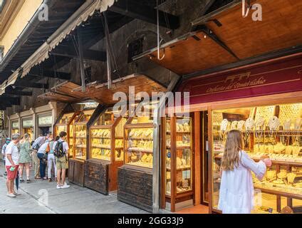 Inside bridge Ponte Vecchio in Florence. Closed Antique Jewelry Shops ...